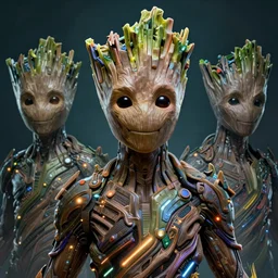 symmetry!! portrait of groot, sci - fi, tech wear, glowing lights!! intricate, elegant, highly detailed, digital painting, artstation, concept art, smooth, sharp focus, illustration, art by artgerm and greg rutkowski and alphonse mucha