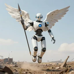 a robot angel descending on a no man's land in the great war with a spear of sunlight, painting, fresco painting, renaissance painting