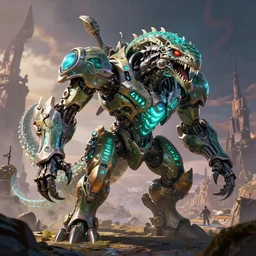 slitherfang machine mecha animal beast robot of horizon forbidden west horizon zero dawn bioluminiscence global illumination ray tracing hdr fanart arstation by sung choi and eric pfeiffer and gabriel garza and casper konefal