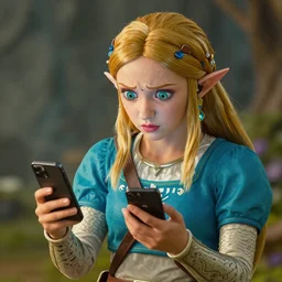 breath of the wild Princess Zelda looking at her iphone in confusion