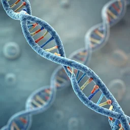 two parallel strands of DNA, microscopic image, highly detailed