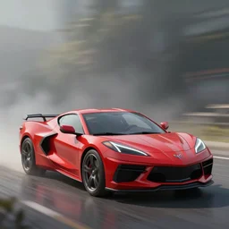 a technicolor scene of a little red corvette, digital painting, artstation, concept art, smooth, hazy, mist, dynamic lighting, ultrarealistic, cinematic, octane render