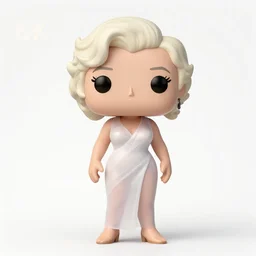 full body 3d render of Marilyn Monroe as a funko pop, she is wearing a sheer white night gown, she is laughing, studio lighting, white background, blender, trending on artstation, 8K, highly detailed