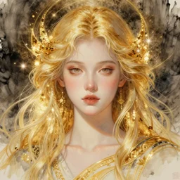 realistic portrait of celestial being, light, glory, golden, delicate, hyper realism, 1 4 5 0, ink, ultra realistic, 8 k