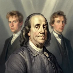 illustrated portrait of benjamin franklin, colorful, mads berg, karolis strautniekas, christopher balaskas, stippled light, low fog, moody, fine texture, editorial illustration, dramatic lighting, dynamic composition, detailed, matte print, muted color, ( ( victo ngai ) ), wide angle, ( ( sunbeams ) ), modern art deco