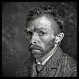 a dark, monochrome, glass negative, silver gelatine realistic, supersharp, supersharp, realistic, photographic portrait of vincent van gogh, shallow depth of field