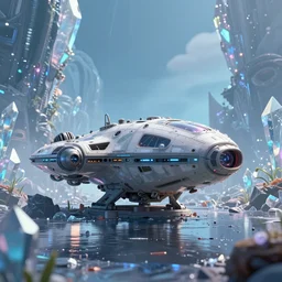 an abandoned alien spaceship on a crystal hell biome by pixar, smooth, cinematic, wet reflections, ray tracing x, rtx, smooth