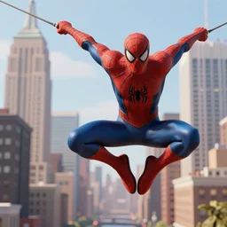 very detailed 3 d model of peter parker spider man swinging through new york city doing an action pose, action scene, digital illustration, concept art, matte painting, digital painting, illustration, amazing value control, 8 k, ultra detailed, in the style of arcane, league of legends character splash art, minimal artifacts, ultra realistic