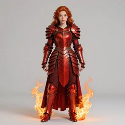 beautiful princess, red hair on fire, freckles, beautiful face, full body, wearing red dragon armor, artstation, artgerm