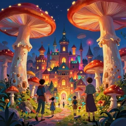 slavic city. big mushrooms, glowing lights, epic fantasy, colorfully, digital art, highly saturated colors, concept art, detailed illustration, hd, 4 k, digital art, greg rutkowski, dan mumford, studio ghibli trending on artstation