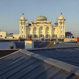 Brighton roof tops looking west, evening light,  painted by Wayne Thiebaud
