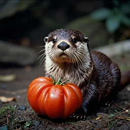 a photo of a giant mutant tomato otter in its natural habitat, kodak ektachrome e 1 0 0 photography