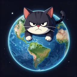 An evil grumpy cat taking over planet earth, ectra detailed, digital art, trending on artstation