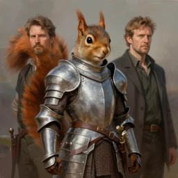 a squirrel warrior dressed with a knight armor, Justin Gerard and Greg Rutkowski, realistic painting, Digital art, very detailed, High definition, trending on Artstation