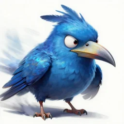 a drawing of a monsterous blue bird with 4 eyes and menacing beak, monster concept art, deviantart contest winner, fantasy art, iridescent feathers, speedpainting