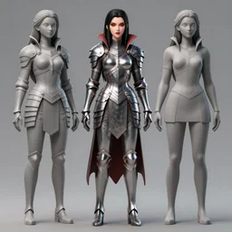 3d skin models , concept model , full shot , character consept, beautiful woman, vampire assassin, warrior fully armoured, long black hair, red eyes, full body shot, royal, 4k quality, unreal engine 5