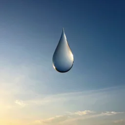 beautiful picture of many big raindrops floating quietly in a blue sky, hot and sunny highly-detailed, elegant, dramatic lighting, artstation, 4k, cinematic landscape, photograph by National Geographic