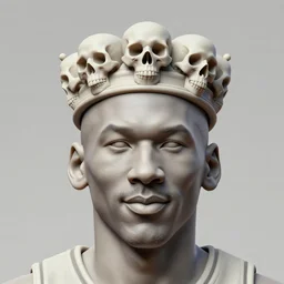 symmetrical, centered, zbrush sculpt of michael jordan close - up portrait with crown made of skulls. phoenix betta fish, phoenix, bioluminiscent creature, super intricate ornaments artwork by tooth wu and wlop and alena aenami and greg rutkowski