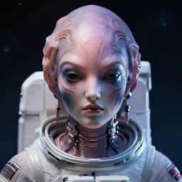 portrait a venus squid astronaut, intricate design details. cyberpunk symmetrical facial, yael shelbia, by ruan jia and beeple. smooth gradients, deep space. close up