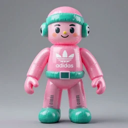 accurate detailed pvc inflatable pink & teal colored action figure god, full body, futuristic, concept art, character only, detailed art, adidas streetwear, figurine!!!, studio lighting, grey background, no shadow, trending on artstation, 4 k, sharp, highly - detailed, focus on face!!!