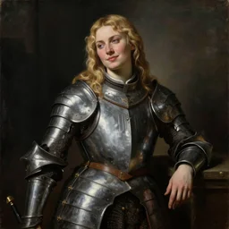 sultry saoirse ronan, posing seductively, blonde hair, wearing medieval armour, smirk, portrait, oil painting by titian, hard focus