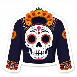 mexican day of the dead, sticker style art, white background, trending on artstation, crop top, intricate