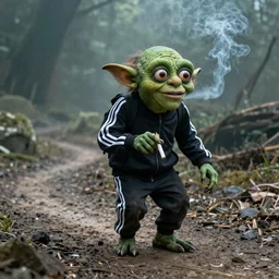 Gollum in adidas tracksuit smoking cig trail cam