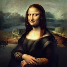 a cybertronic version of the mona - lisa looking like a hybrid robot cyborg, with cybernetic led's and hard - surface details, but yet distinctly looking like the classic mona lisa as a robot