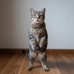 a cat stands on two legs and vapes