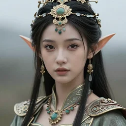 beautiful female Elf portrait, hyperrealistic digital art, overcast lighting, extremely detailed, sharp focus, intricate ornamentation, Ruan Jia, WLOP