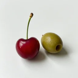 there is one cherry, here is one olive, together they make two total things