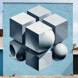 abstract landscape, Street Art, Mural, Hypercube, Non-Euclidian, Catalan solids