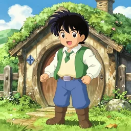 a hobbit in his home at the shire, anime, akira toriyama