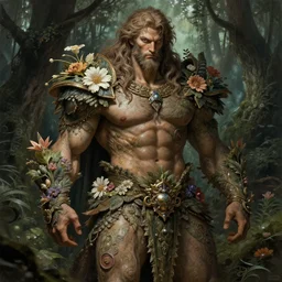 god of the forest, 3 0 years old, rugged, male, gorgeous, detailed face, amazing, thighs, flowers, muscular, intricate, highly detailed, digital painting, artstation, concept art, sharp focus, illustration, art by greg rutkowski and alphonse mucha