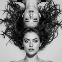 young beautiful woman, gorgeous face, black and white photography, surreal, artist, flipped hair, 8 k, unreal engine 5, ultra sharp focus, art by victoria siemer, kirsty mitchell, laura zalenga