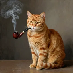 orange cat smoking a pipe by fransisco Goya