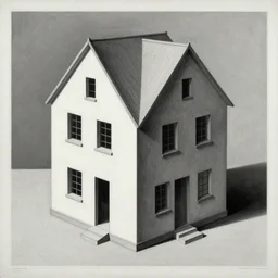 impossible house by M.C. Escher, painting