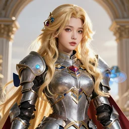 studio portrait of lawful good colorful female holy mecha paladin absurdly beautiful, elegant, young blonde gravure idol, ultrafine hyperrealistic detailed face illustration by kim jung gi, highly detailed faces, intricate linework, sharp focus, bright colors, matte, octopath traveler, unreal engine 5 highly rendered, global illumination, radiant light, intricate environment