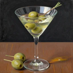 olive martini, extremely detailed masterpiece, illustration, colorful, by william merritt chase,