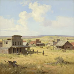 greg manchess painting of a wild west abandoned town landscape with no person nor horse in the painting only buildings in the year 1 8 5 0, nobody living there, painting, trending on artstation, by huang guangjian and gil elvgren and sachin teng