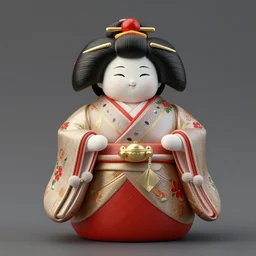 a render of japanese toy doll, ornate details