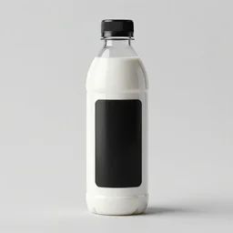 a simple pure sirup plastic bottle filled with white liquid black sticker on it, fantasy, intricate, elegant, highly detailed, digital painting, artstation, concept art, matte, illustration, artger
