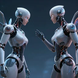 two cyborgs reaching towards each other, beautiful digital artwork, artstation, trending on behance