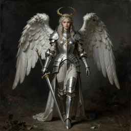 Concept art, angel knight gothic girl, Rembrandt painting (1667) and Luis Royo, highly detailded