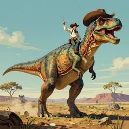 dinosaur as a cowboy, artwork by Daniel Merriam,