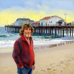 bob ross painting of santa monica pier