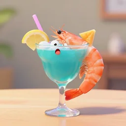 a cute, anthropomorphic shrimp cocktail pouting becasue it remains uneaten. satire, digital art, pixar