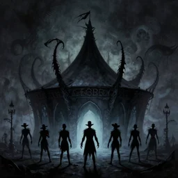 beautiful matte painting silhouette of a dark evil circus, tim burton, frank frazetta, james gurney, thomas kinkade, daniel merriam, rodney mathews, trending on artstation