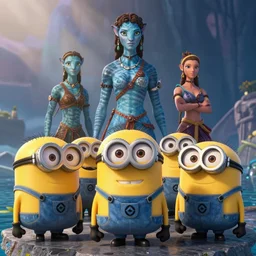 minions from the minion movie as water benders from avatar the last airbender