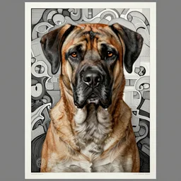 an award winning anamorphosis portrait painting of a mastiff dog, inspired by lise deharme, albrecht durer, abstract, a level art, intricate, pop surrealism, digital poster, ornately detailed, photorealism, trending in artstation